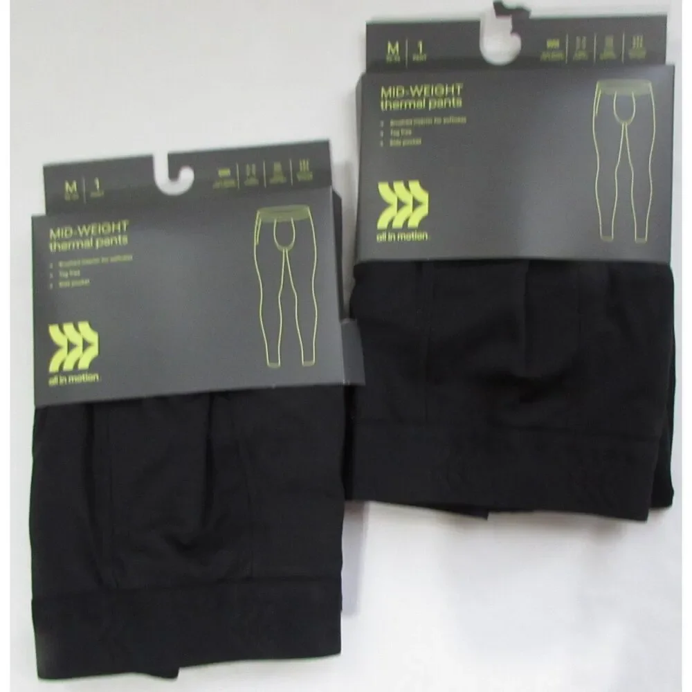 Men's mid-weight thermal pants size M 2 pair new black all in motion